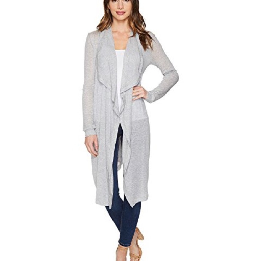 Three Dots Melange Drape Front Cardigan L NWT